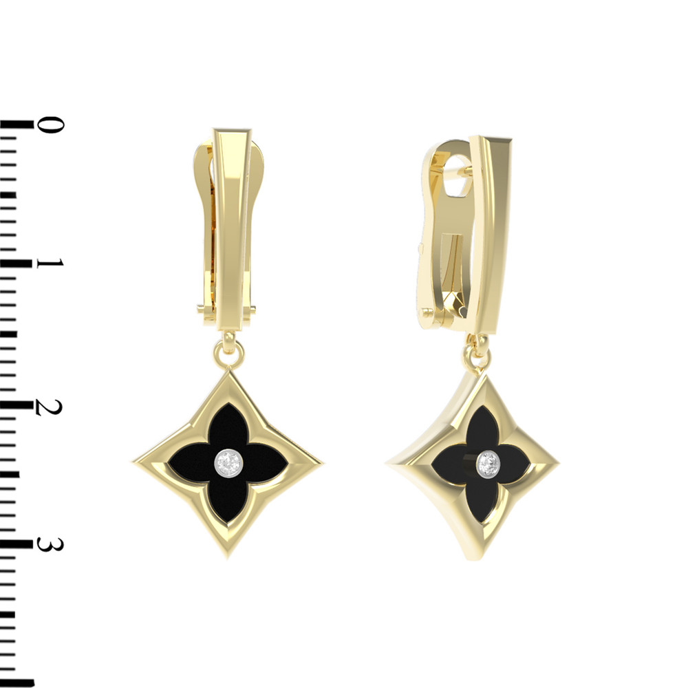 Серьги из лимонного золота c бриллиантами и ониксом