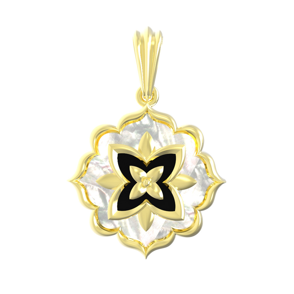 Подвеска из лимонного золота c ониксом и перламутром