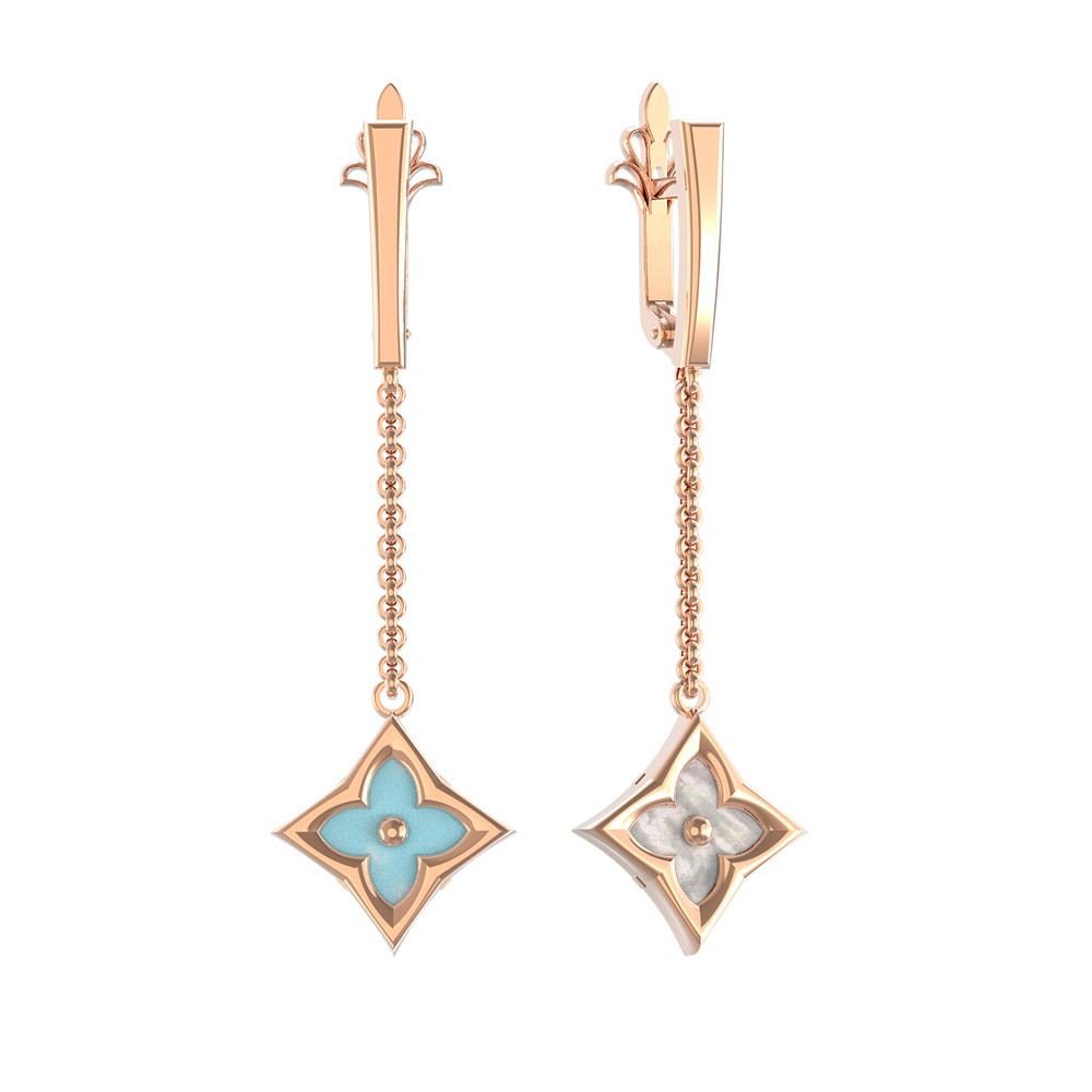 Серьги из золота c бирюзой и перламутром