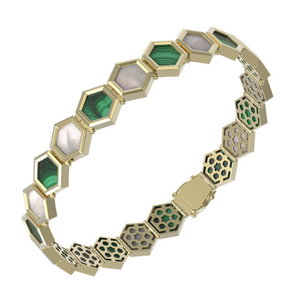 Браслет из лимонного золота c малахитом и перламутром