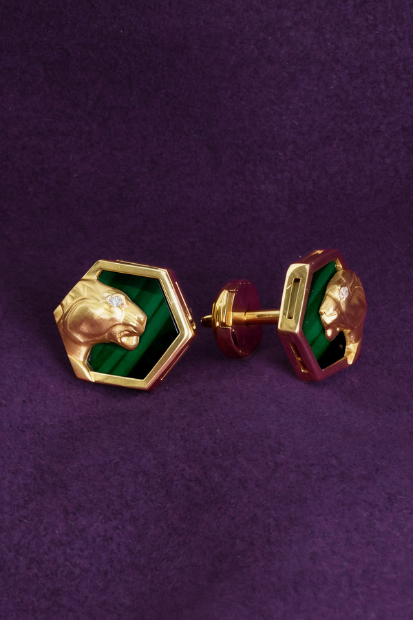 Серьги из лимонного золота c бриллиантами и малахитом