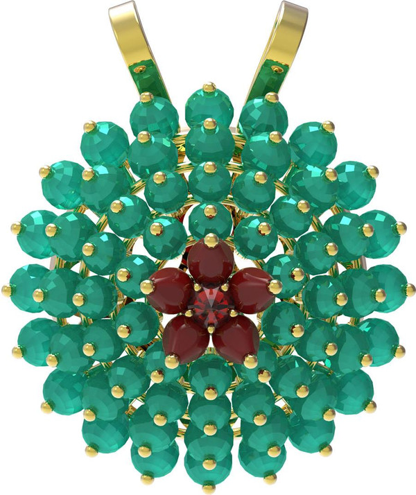 Подвеска из лимонного золота c гранатом, хризопразом и кораллом