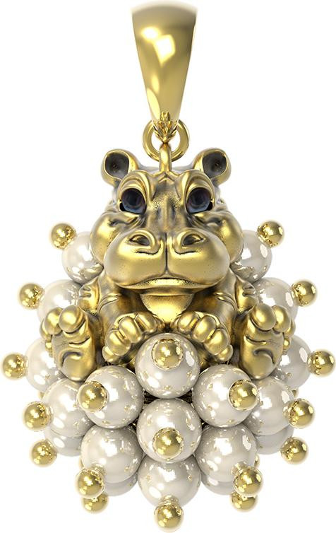 Подвеска из лимонного золота c эмаль и жемчугом