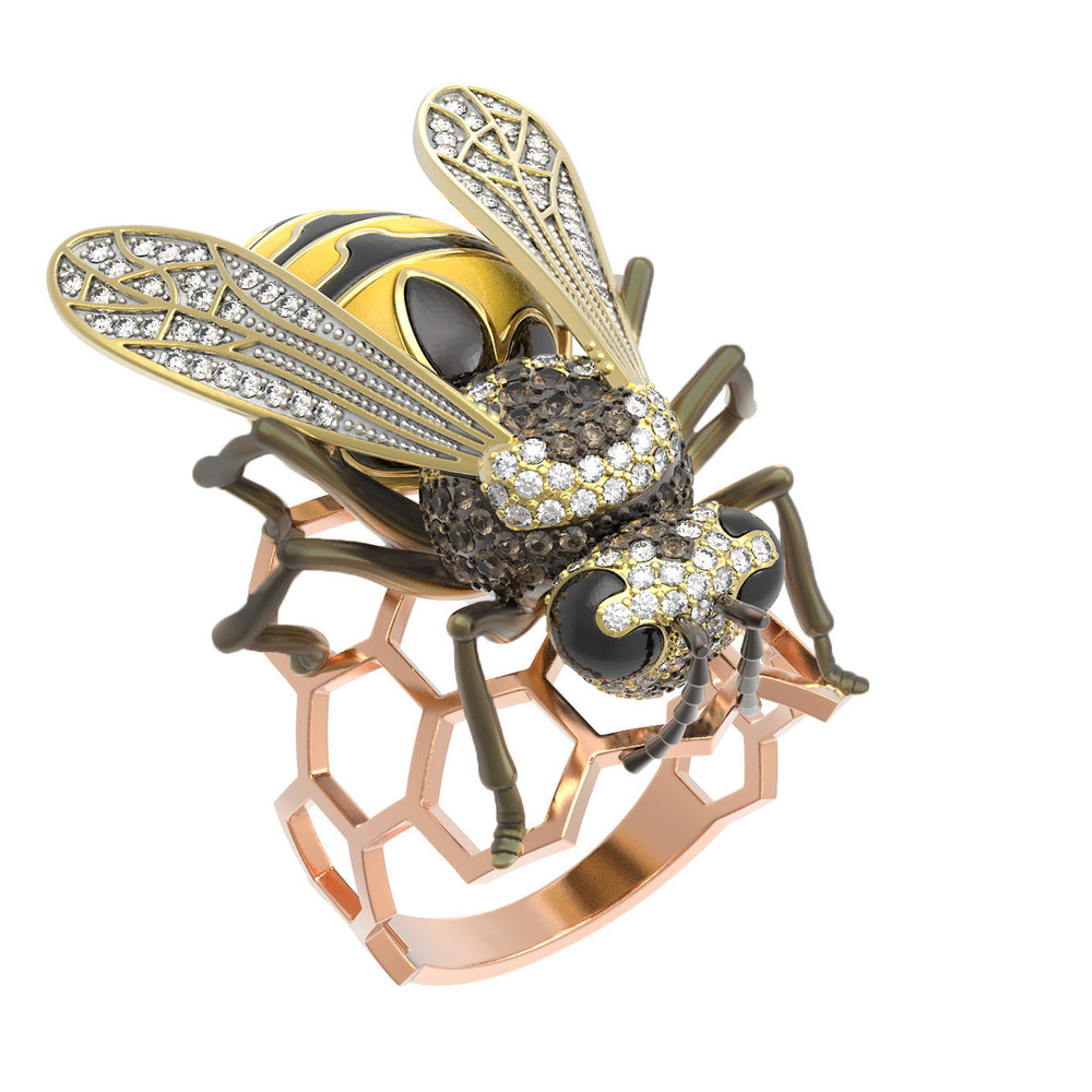 Кольцо из золота c эмаль и фианитом