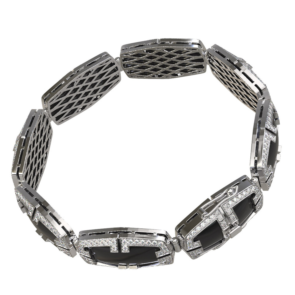 Браслет из белого золота c бриллиантами, рубином и ониксом