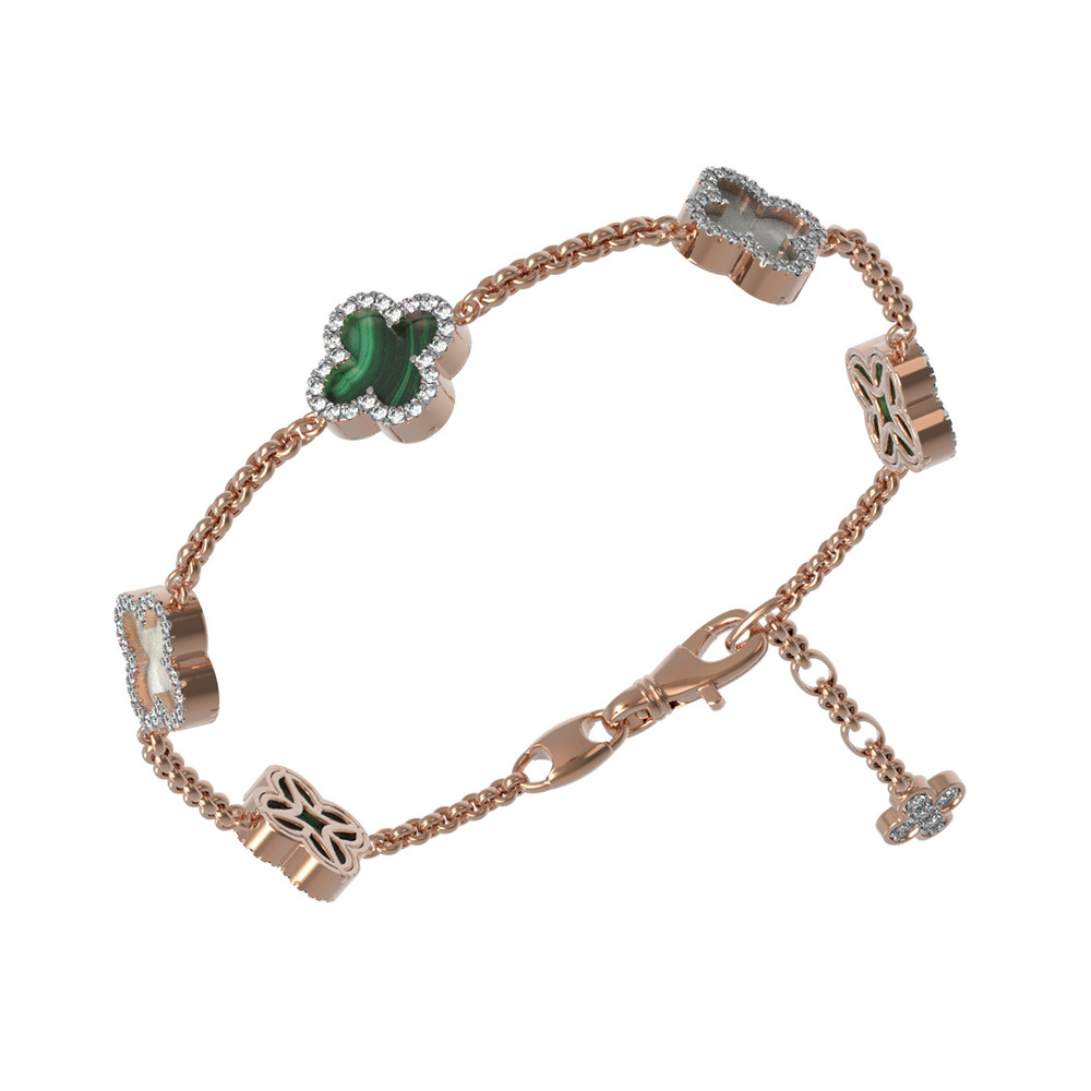 Браслет из золота c бриллиантами, малахитом и перламутром