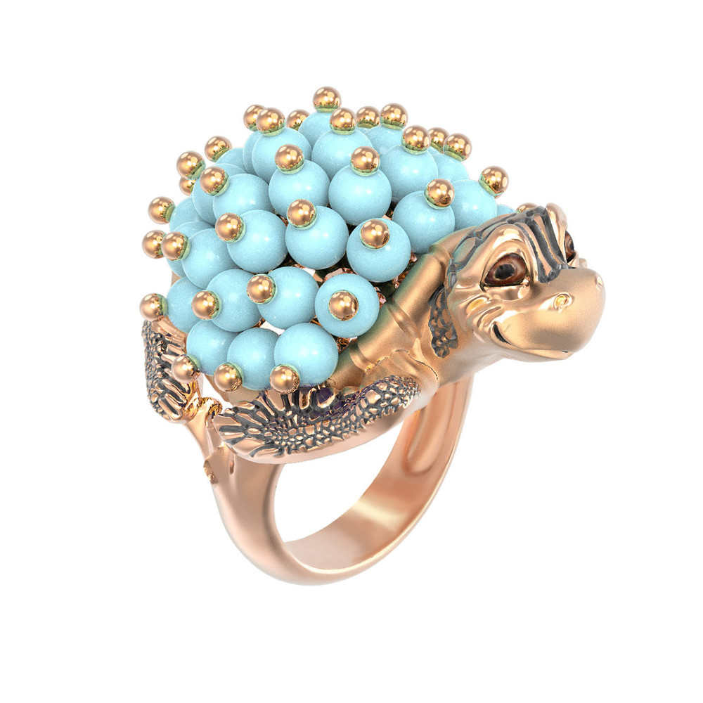 Кольцо из золота c эмаль и бирюзой