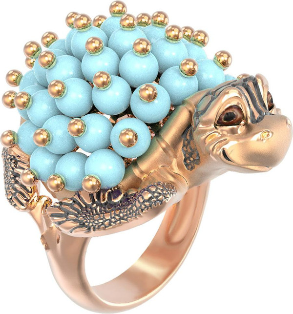 Кольцо из золота c эмаль и бирюзой