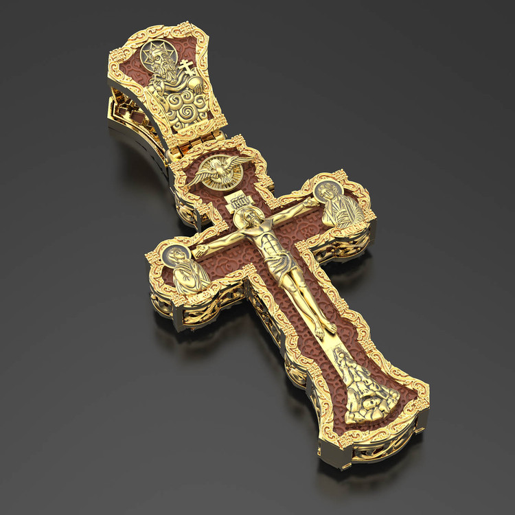 Крест из лимонного золота c деревом груши