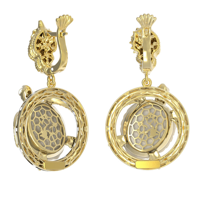 Серьги из лимонного золота c эмаль и бивнем мамонта