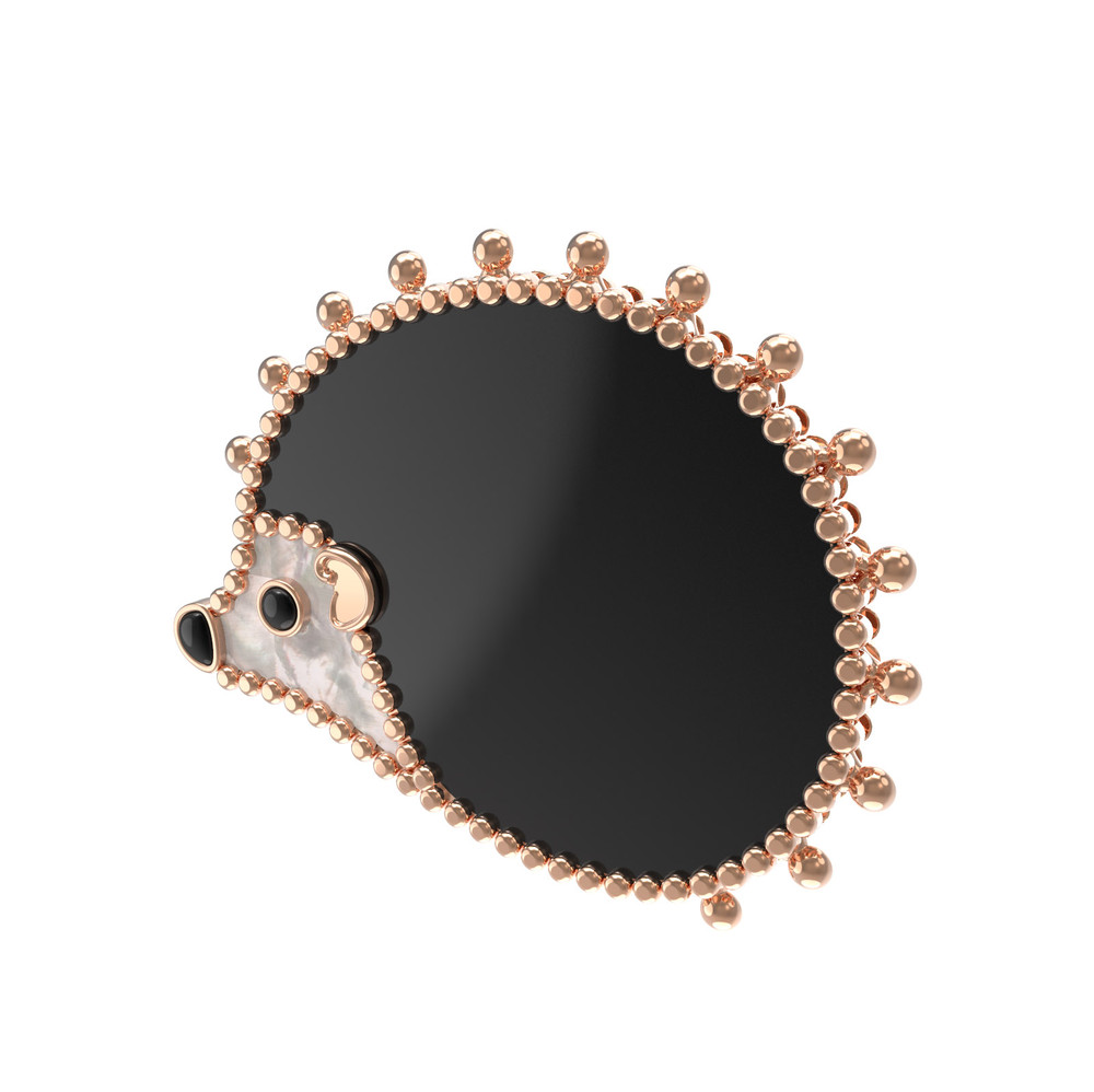 Брошь из золота c эмаль , ониксом и перламутром