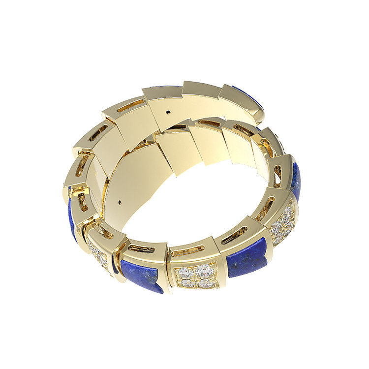 Кольцо из лимонного золота c бриллиантами и лазуритом