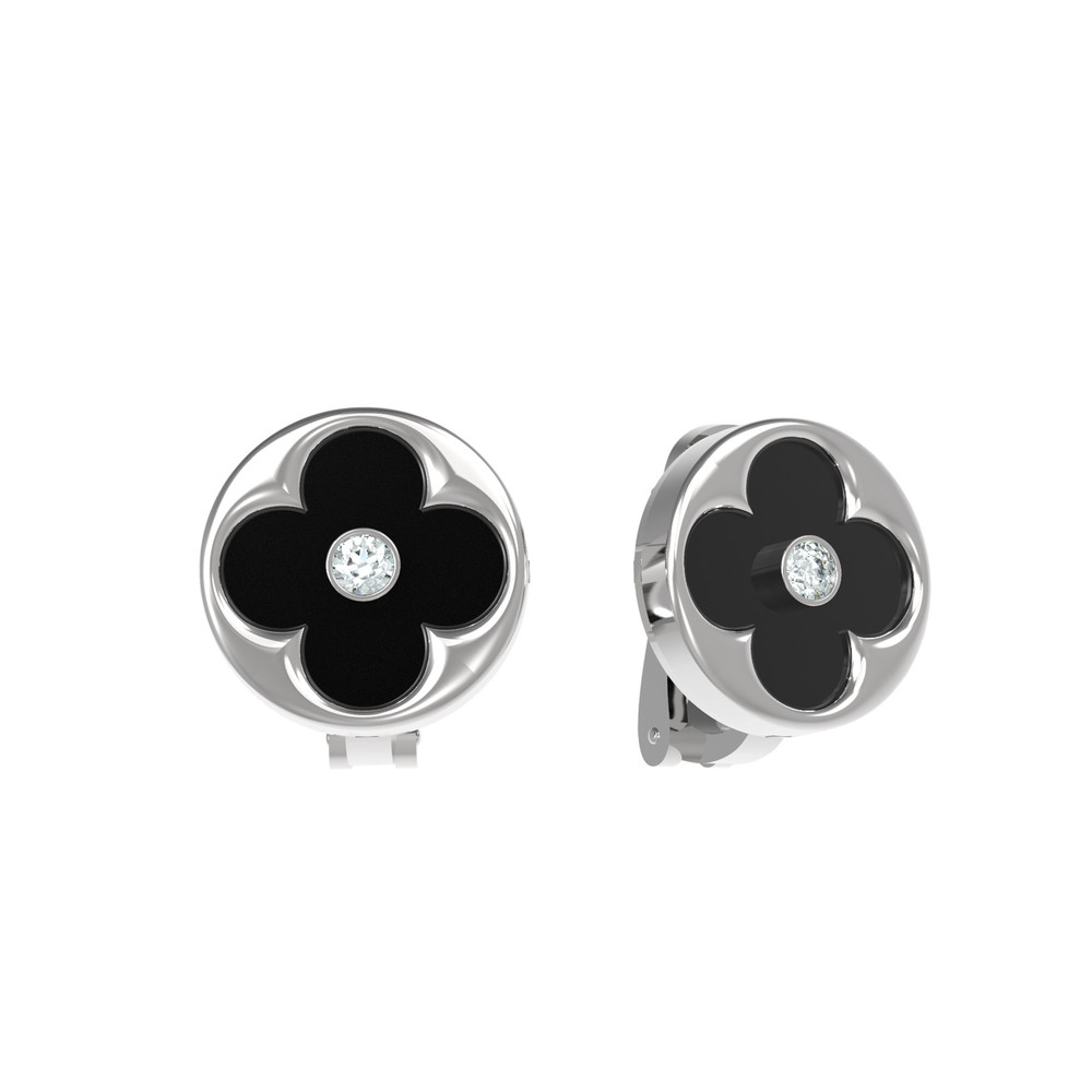 Серьги из белого золота c бриллиантами и ониксом