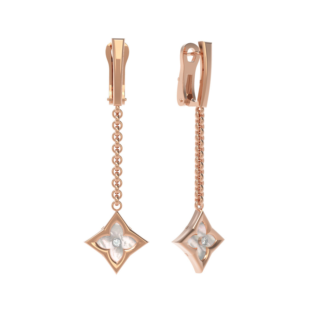 Серьги из золота c бриллиантами и перламутром