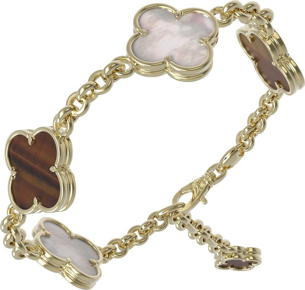 Браслет из лимонного золота c тигровым глазом и перламутром