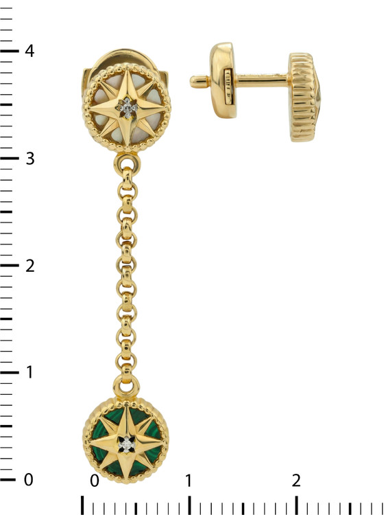 Серьги из лимонного золота c бриллиантами, малахитом и перламутром