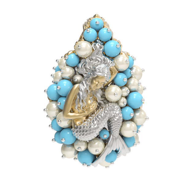 Подвеска из лимонного золота c жемчугом и бирюзой