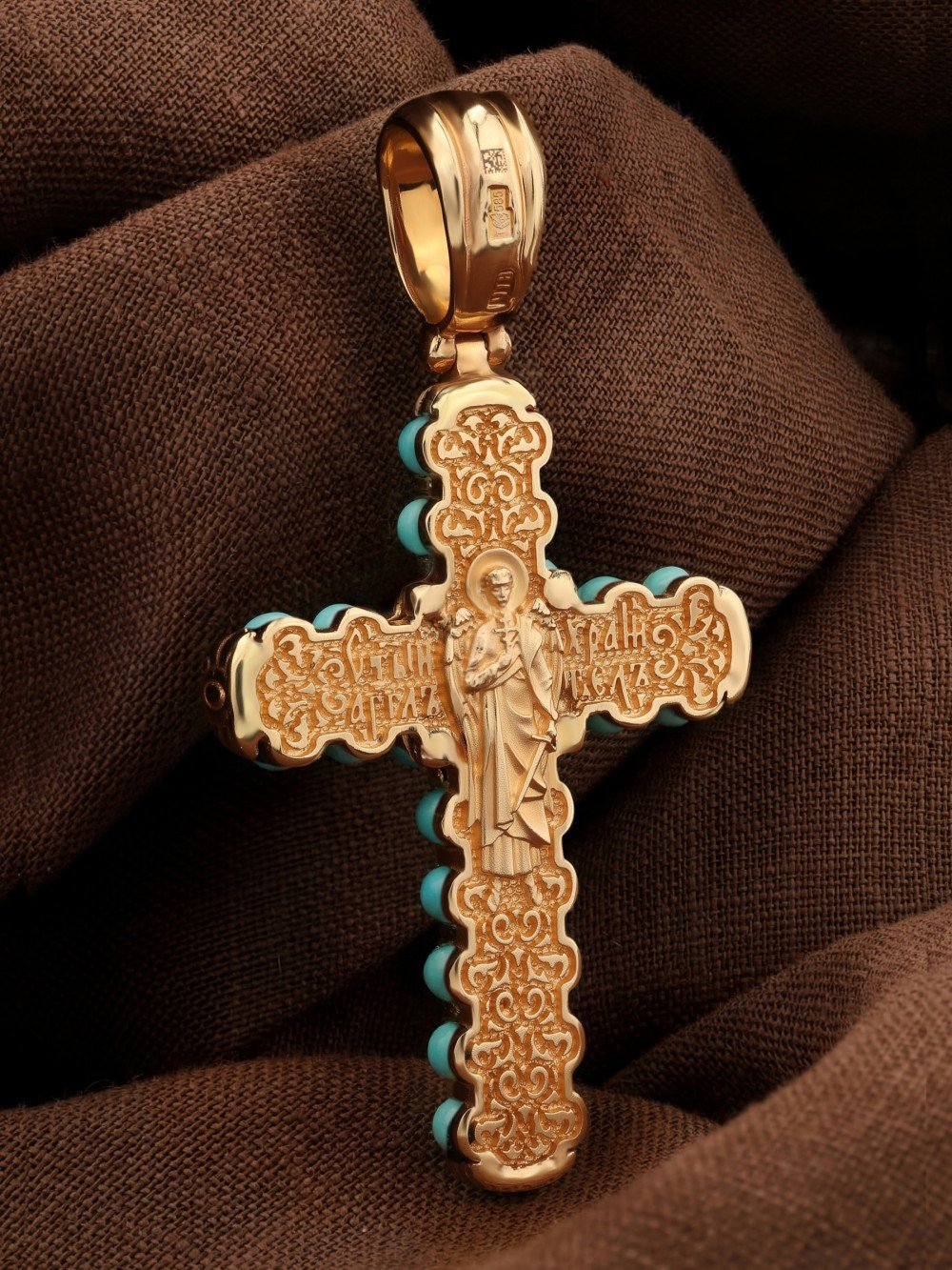 Крест из золота c бирюзой