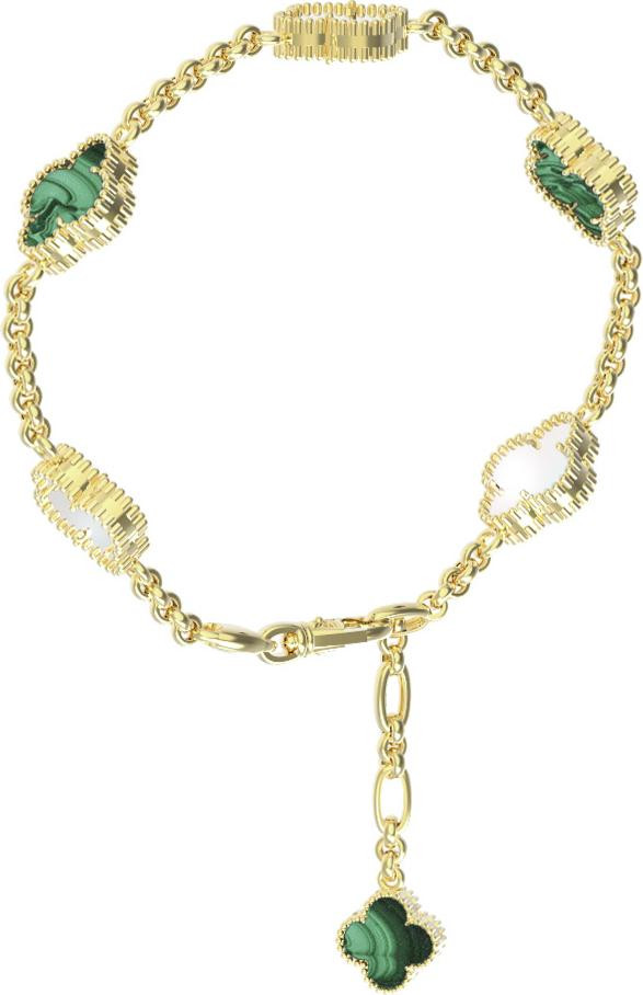 Браслет из лимонного золота c малахитом и перламутром