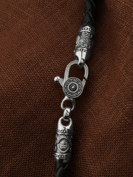 Шнурок кожаный из белого золота c кожаным шнурком и ониксом