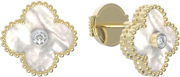 Серьги из лимонного золота c бриллиантами и перламутром