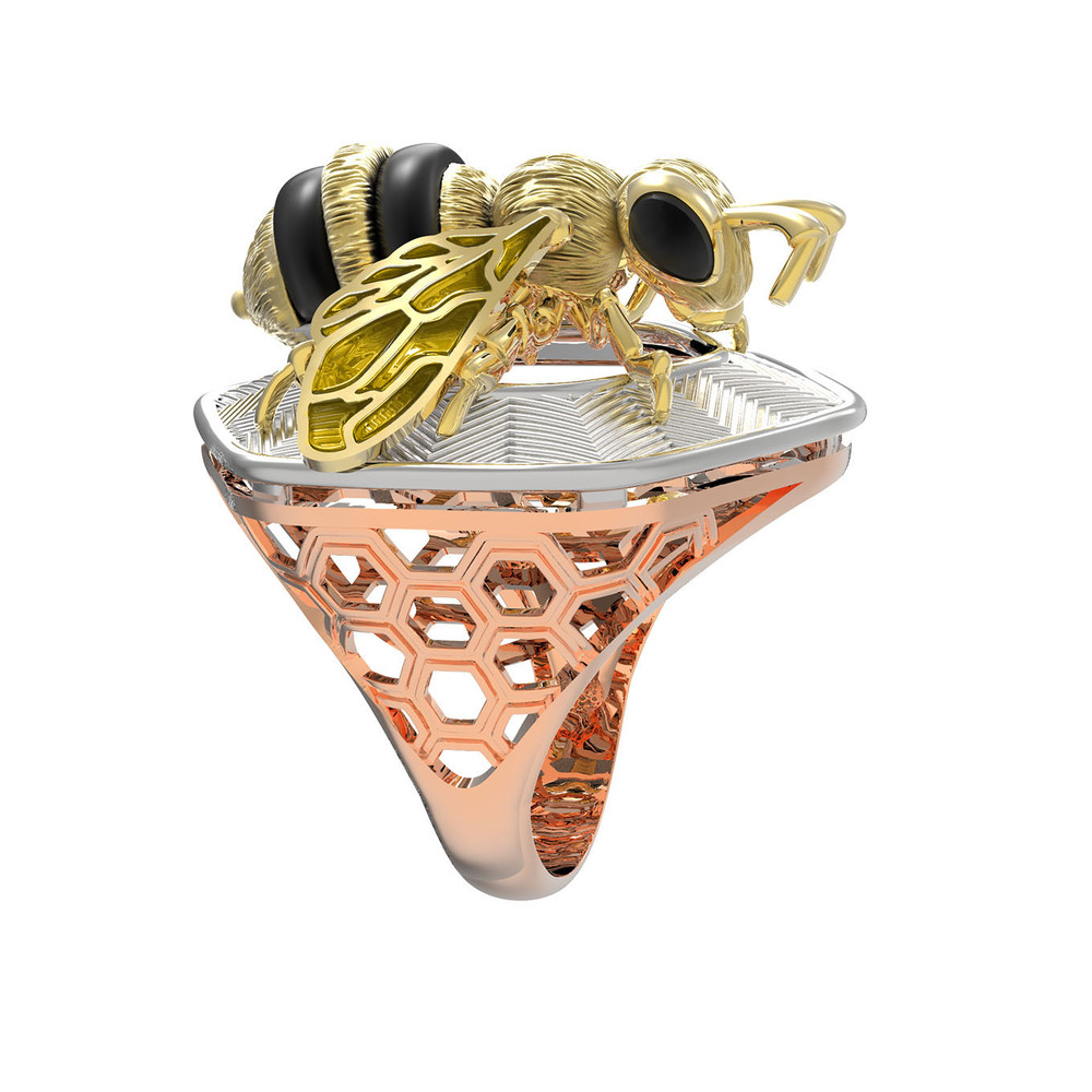 Кольцо из золота c эмаль , ониксом и эмалью