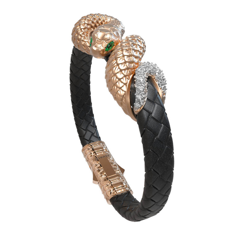 Браслет из золота c бриллиантами, изумрудом и шнурком