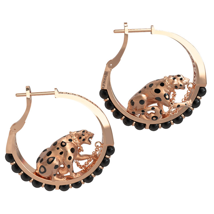 Серьги из золота c эмаль и ониксом