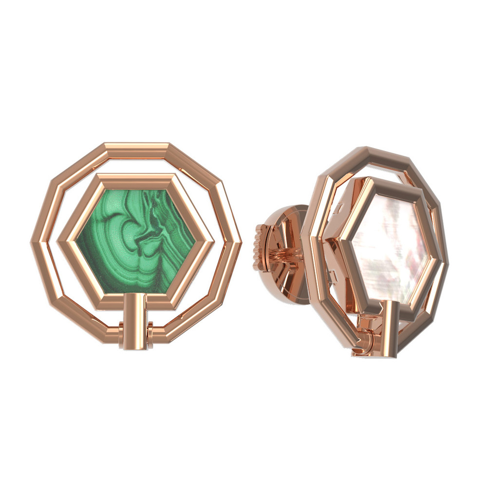 Серьги из золота c малахитом и перламутром