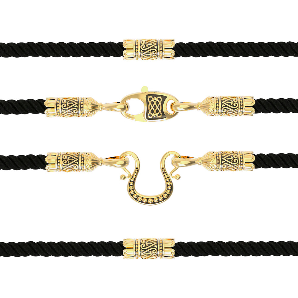 Шнурок шёлковый из лимонного золота c шёлковым шнурком