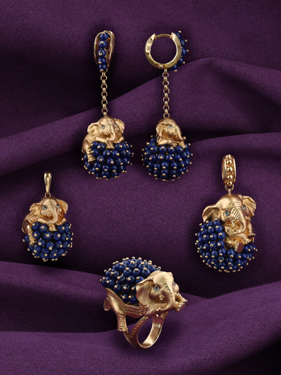 Серьги из золота c эмаль и лазуритом