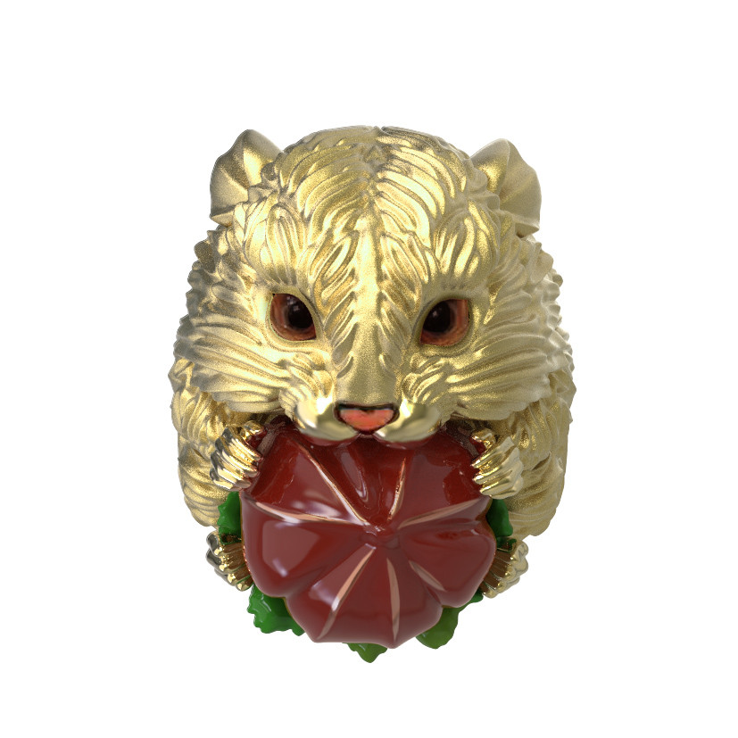 Кольцо из лимонного золота c эмаль