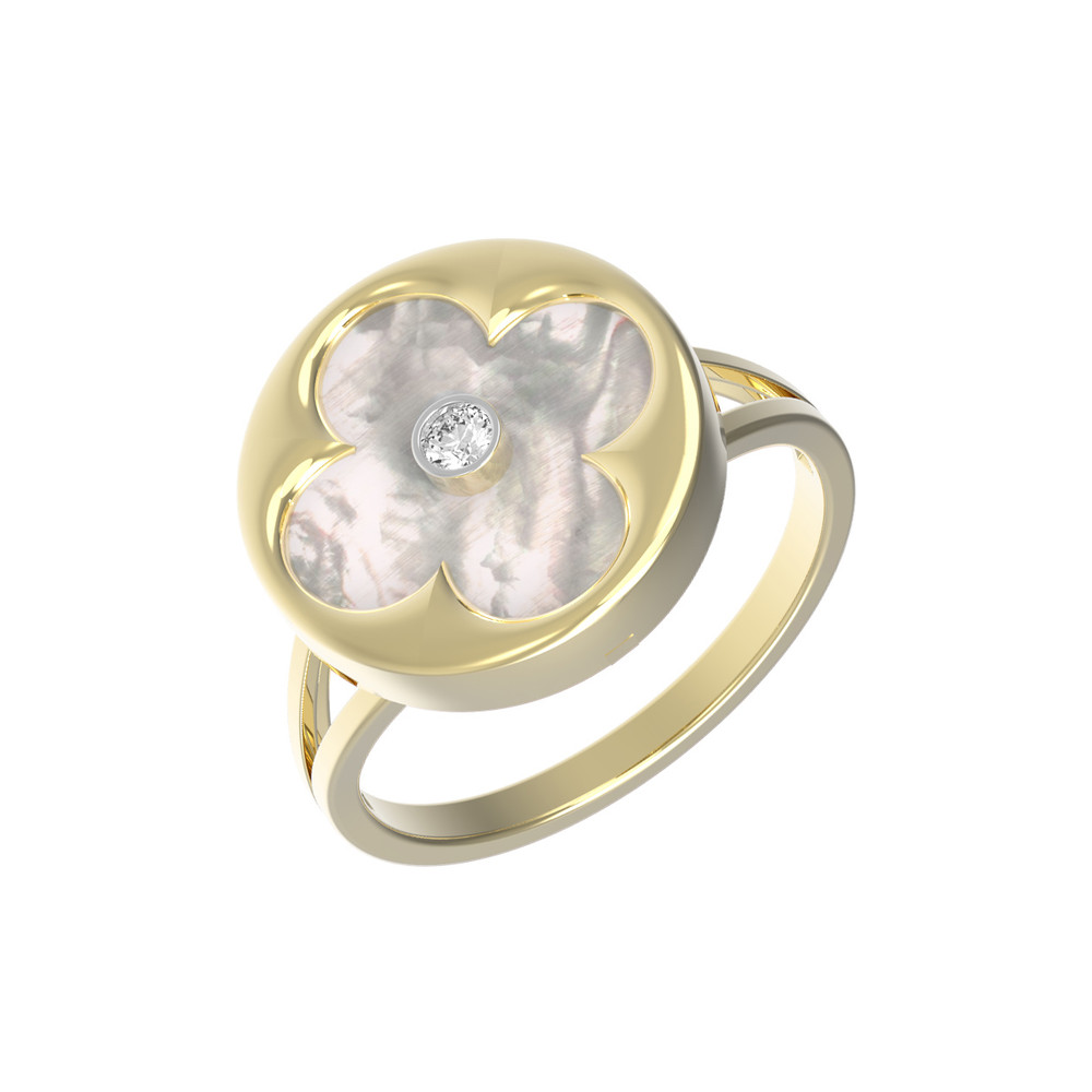 Кольцо из лимонного золота c бриллиантами и перламутром