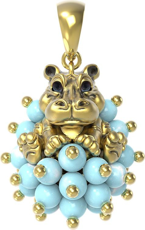 Подвеска из лимонного золота c эмаль и бирюзой