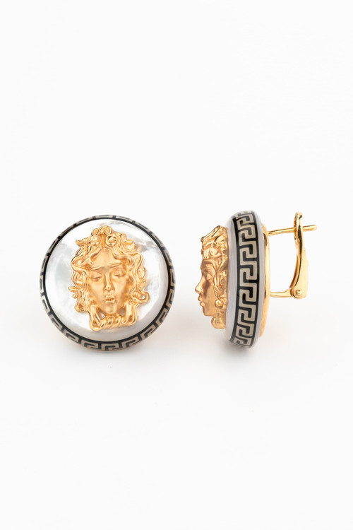 Серьги из золота c эмаль и перламутром