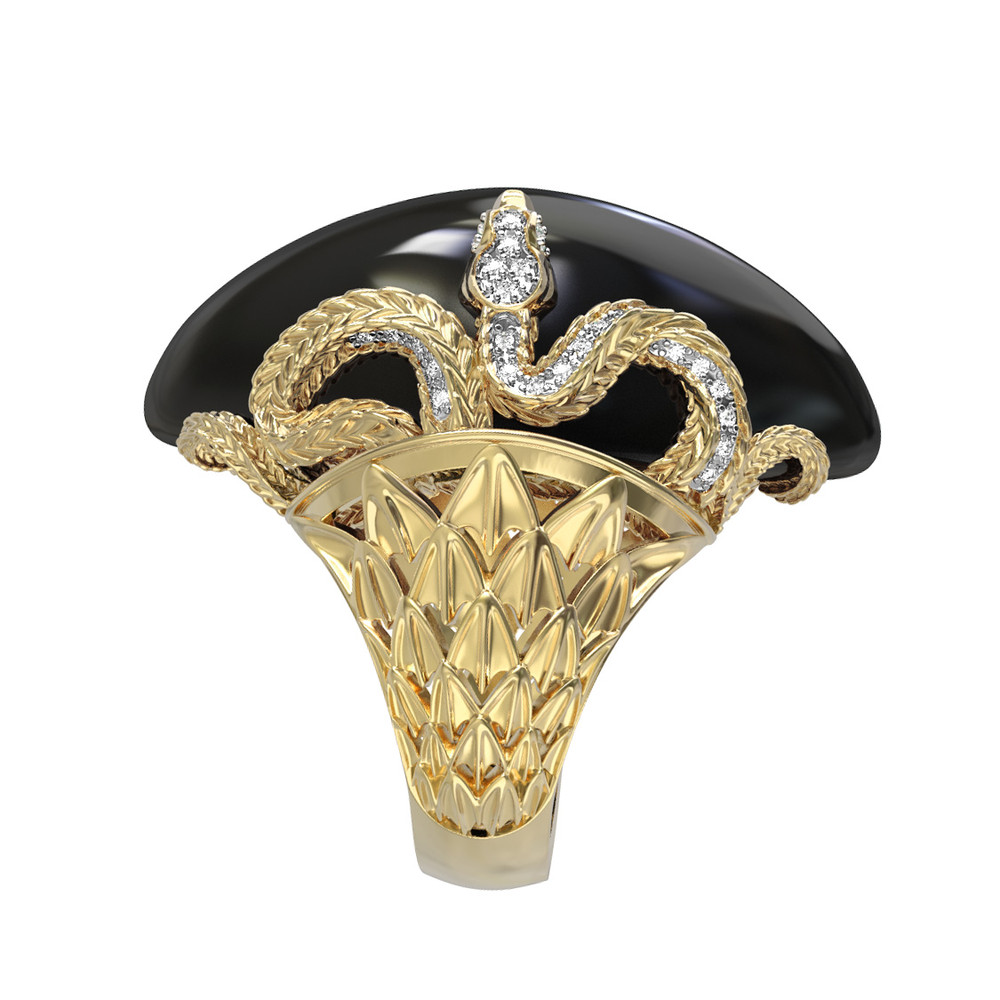 Кольцо из лимонного золота c бриллиантами и ониксом