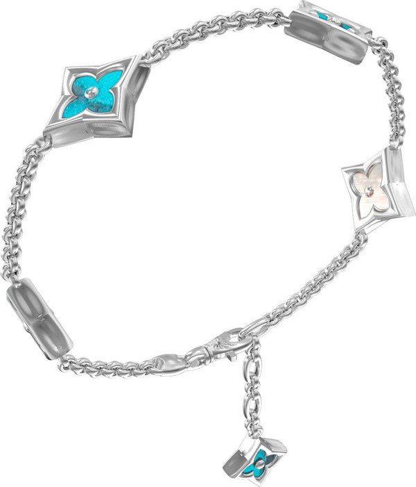 Браслет из белого золота c бирюзой и перламутром