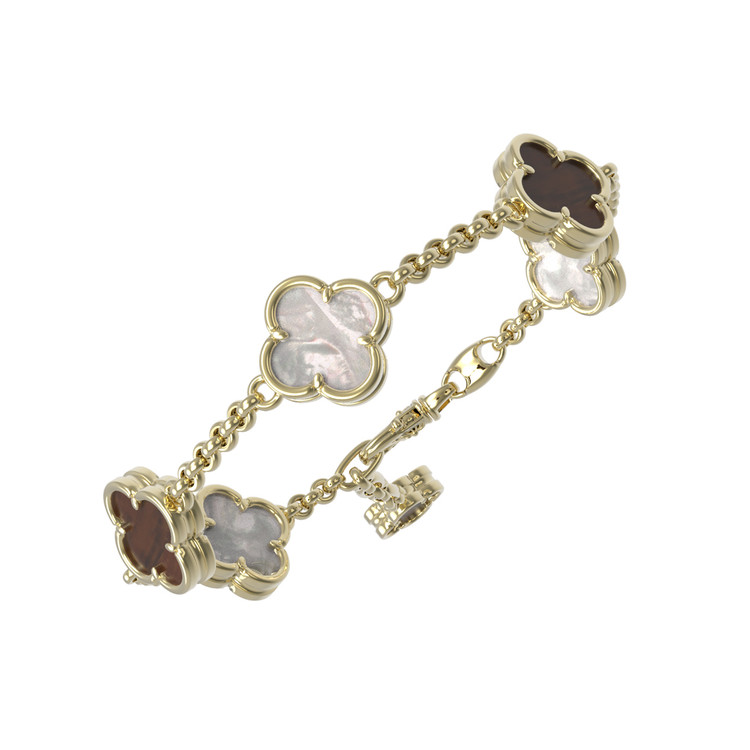Браслет из лимонного золота c тигровым глазом и перламутром
