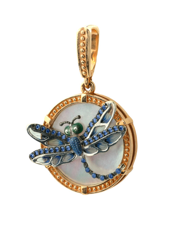 Подвеска из золота c сапфиром, эмалью и перламутром