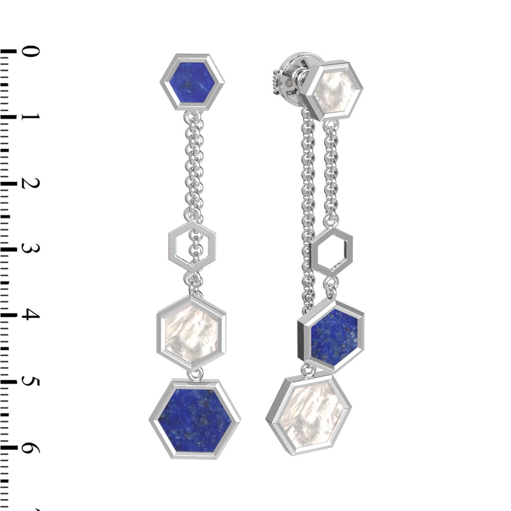 Серьги из белого золота c лазуритом и перламутром