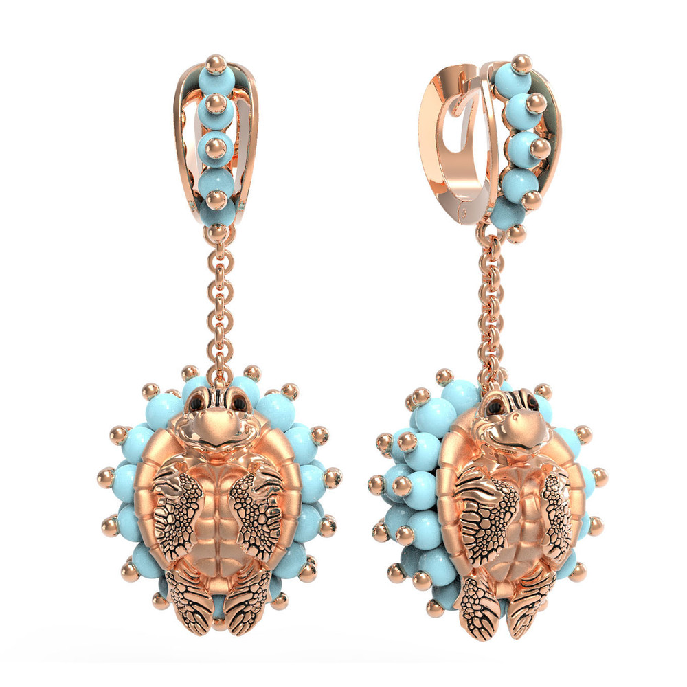 Серьги из золота c эмаль и бирюзой