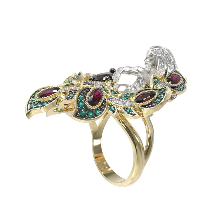 Кольцо из лимонного золота c фианитом и гранатом