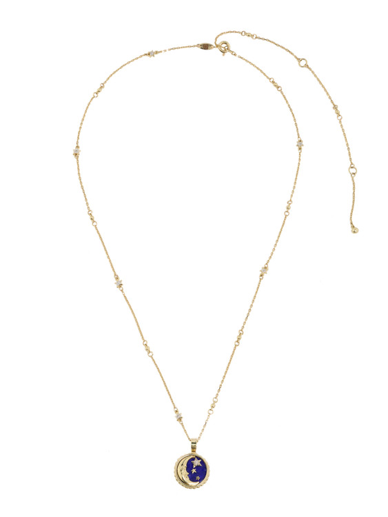 Колье из лимонного золота c бриллиантами, лазуритом и перламутром