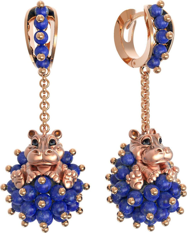 Серьги из золота c эмаль и лазуритом