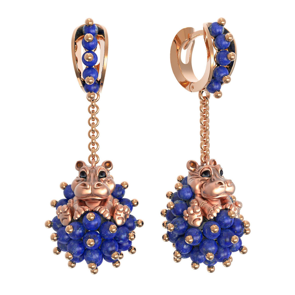 Серьги из золота c эмалью и лазуритом