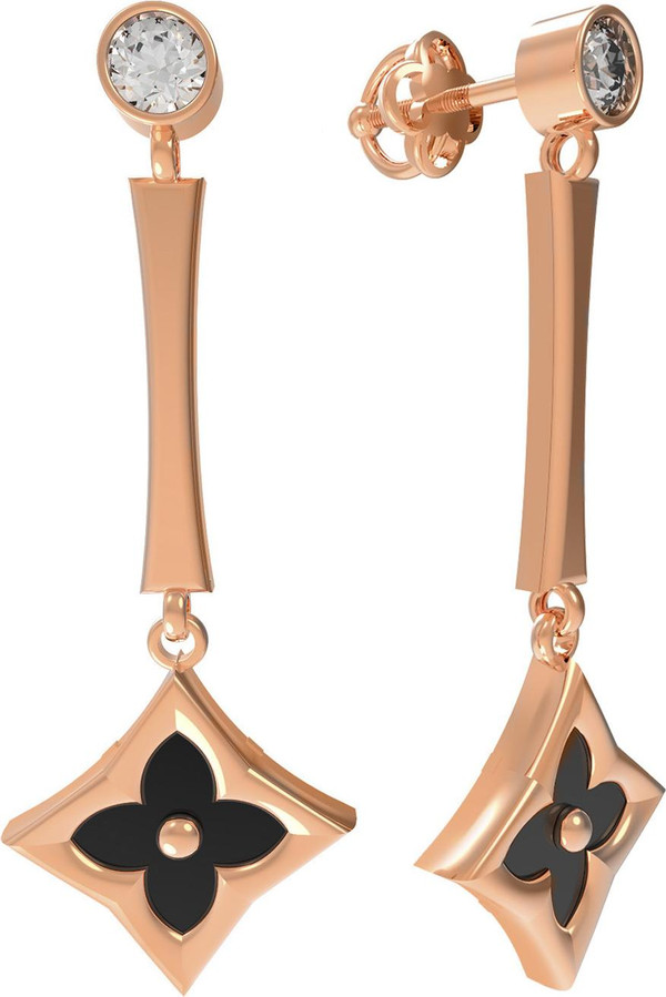 Серьги из золота c фианитом и ониксом