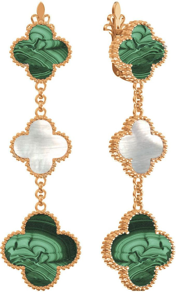 Серьги из золота c малахитом и перламутром
