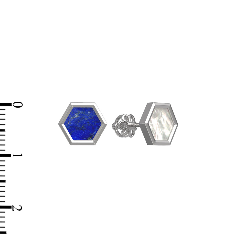 Серьги из белого золота c лазуритом и перламутром