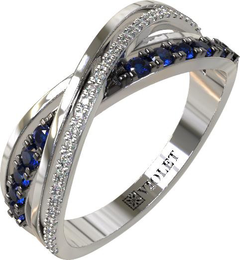 Кольцо из белого золота c бриллиантами и сапфиром