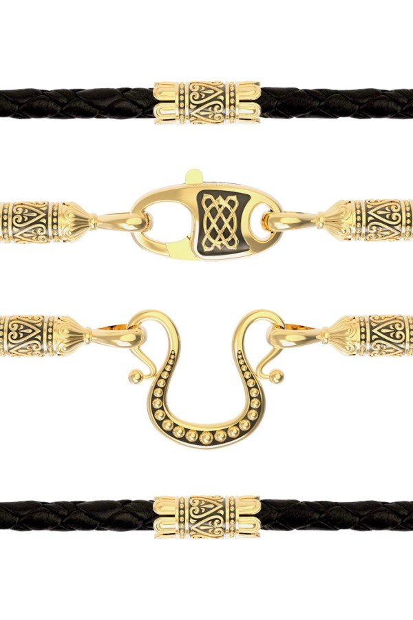 Шнурок кожаный из лимонного золота c кожаным шнурком